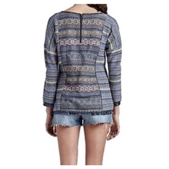 Lucky Brand Womens Sz XS Escape Bohemian Aztec Blue Sweater Exposed Zippers - Picture 2 of 16